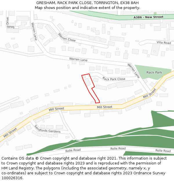 GRESHAM, RACK PARK CLOSE, TORRINGTON, EX38 8AH: Location map and indicative extent of plot