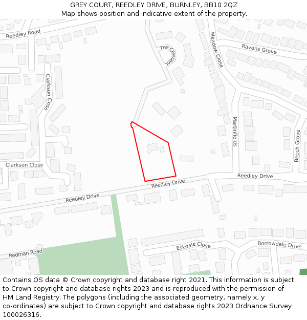 GREY COURT, REEDLEY DRIVE, BURNLEY, BB10 2QZ: Location map and indicative extent of plot