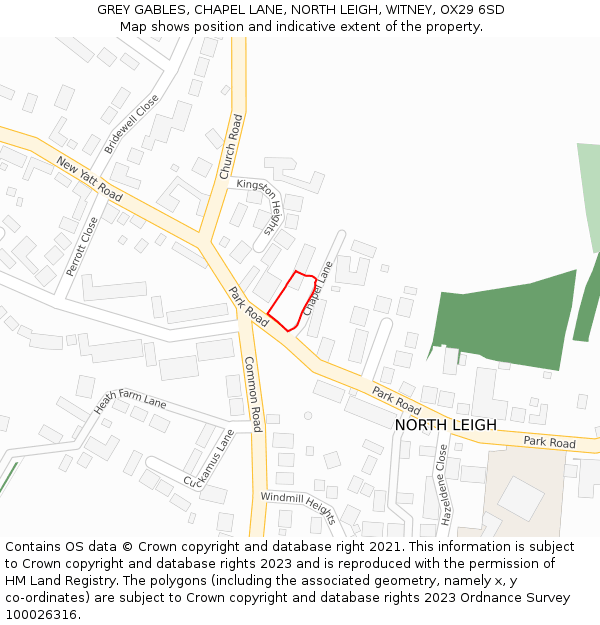 GREY GABLES, CHAPEL LANE, NORTH LEIGH, WITNEY, OX29 6SD: Location map and indicative extent of plot