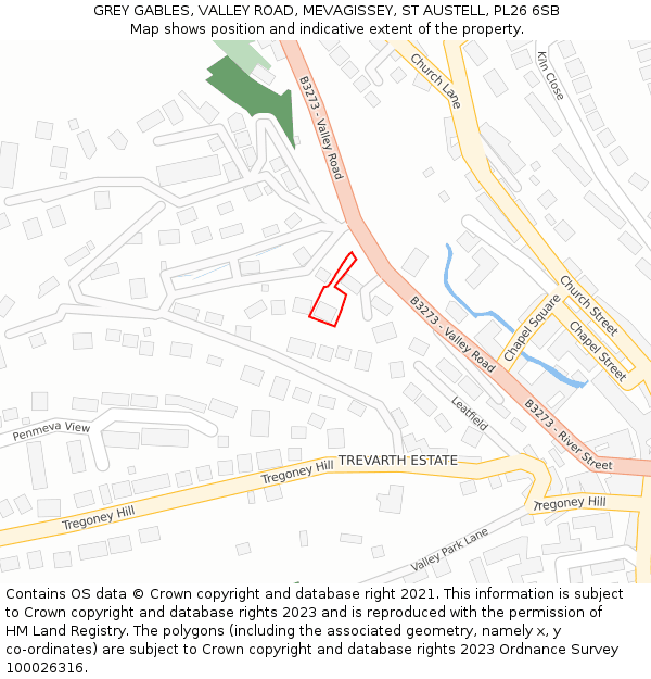 GREY GABLES, VALLEY ROAD, MEVAGISSEY, ST AUSTELL, PL26 6SB: Location map and indicative extent of plot