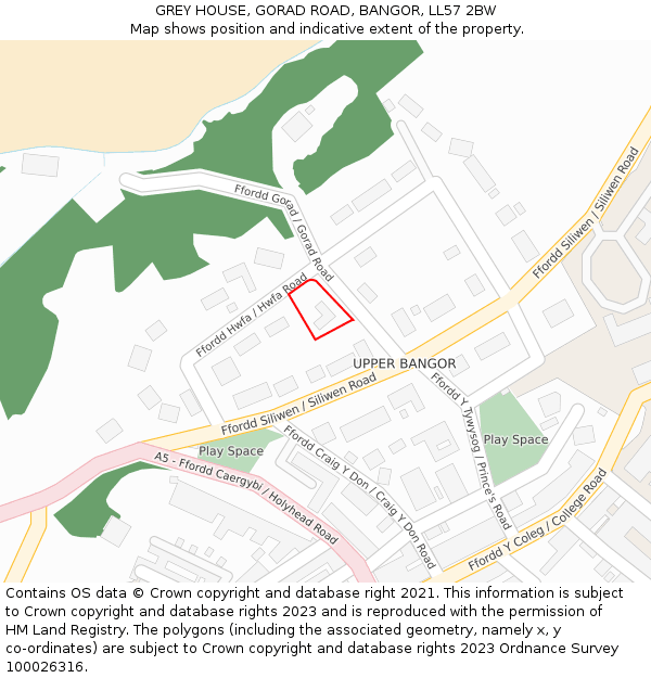 GREY HOUSE, GORAD ROAD, BANGOR, LL57 2BW: Location map and indicative extent of plot