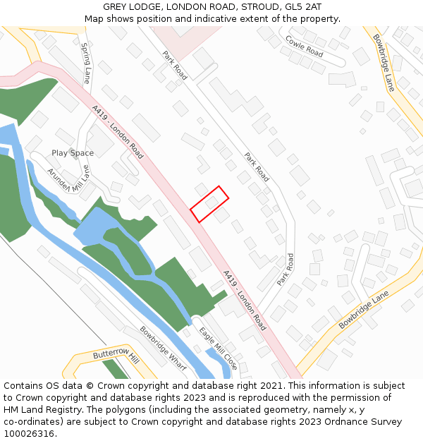 GREY LODGE, LONDON ROAD, STROUD, GL5 2AT: Location map and indicative extent of plot