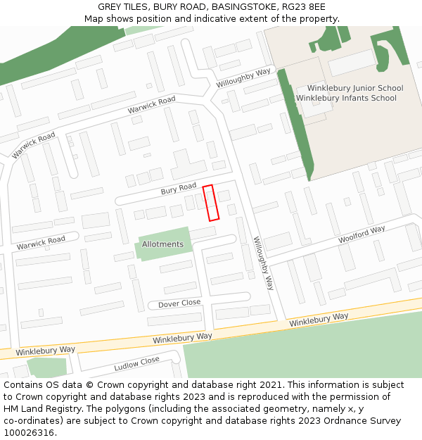 GREY TILES, BURY ROAD, BASINGSTOKE, RG23 8EE: Location map and indicative extent of plot