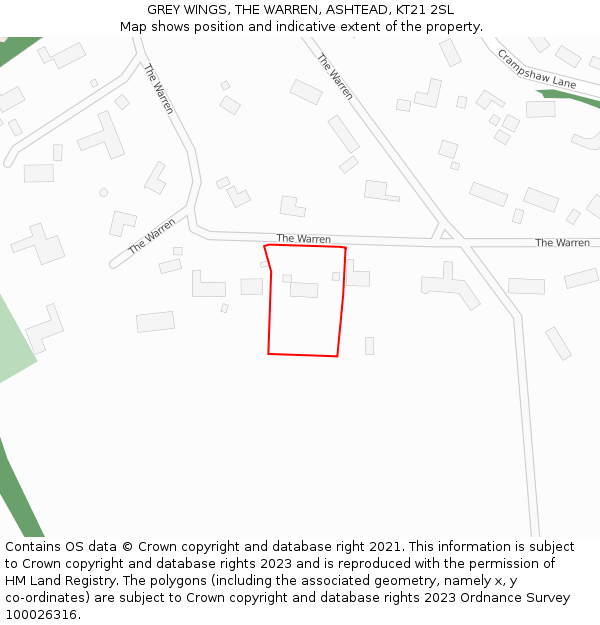GREY WINGS, THE WARREN, ASHTEAD, KT21 2SL: Location map and indicative extent of plot