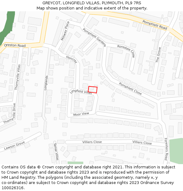 GREYCOT, LONGFIELD VILLAS, PLYMOUTH, PL9 7RS: Location map and indicative extent of plot