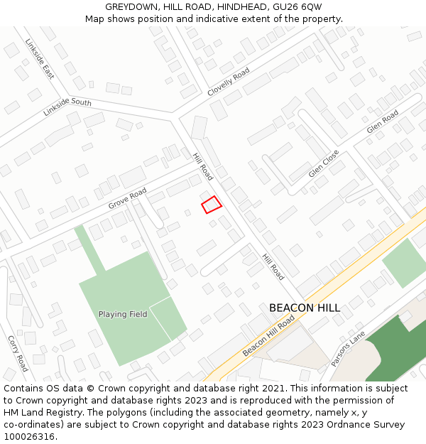 GREYDOWN, HILL ROAD, HINDHEAD, GU26 6QW: Location map and indicative extent of plot