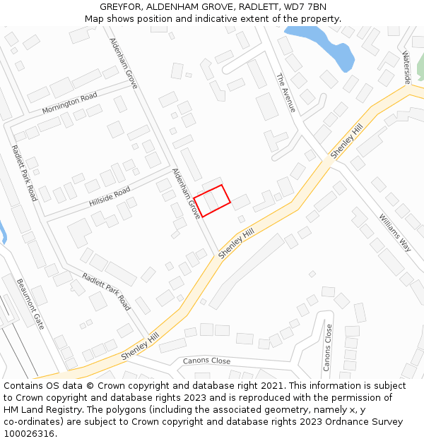 GREYFOR, ALDENHAM GROVE, RADLETT, WD7 7BN: Location map and indicative extent of plot