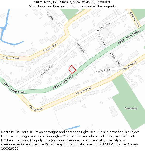 GREYLINGS, LYDD ROAD, NEW ROMNEY, TN28 8DH: Location map and indicative extent of plot