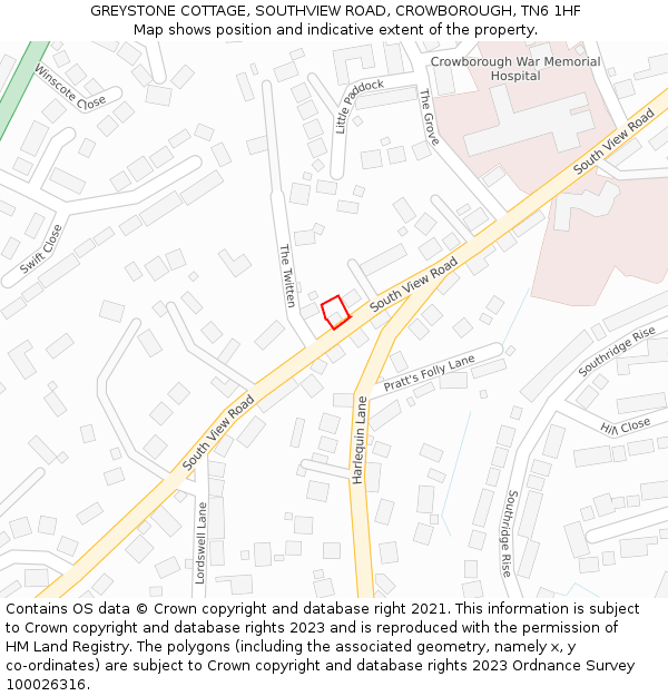 GREYSTONE COTTAGE, SOUTHVIEW ROAD, CROWBOROUGH, TN6 1HF: Location map and indicative extent of plot