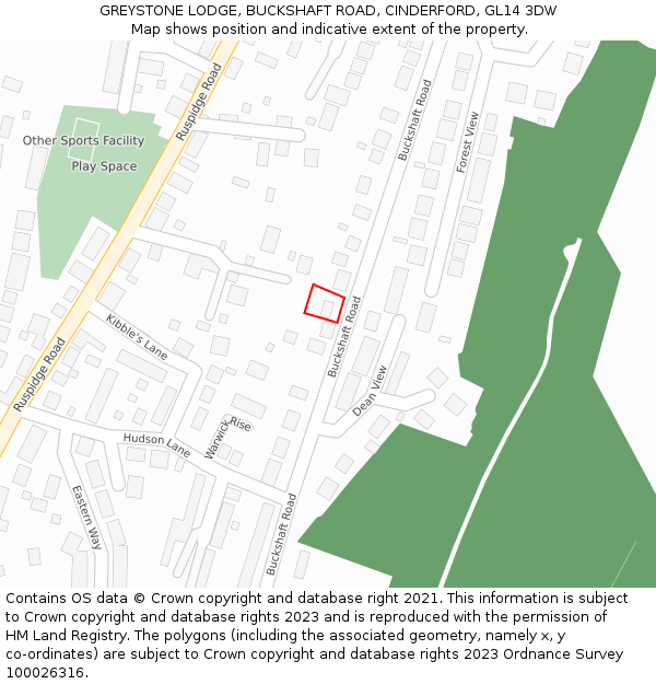 GREYSTONE LODGE, BUCKSHAFT ROAD, CINDERFORD, GL14 3DW: Location map and indicative extent of plot