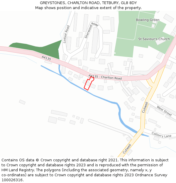 GREYSTONES, CHARLTON ROAD, TETBURY, GL8 8DY: Location map and indicative extent of plot