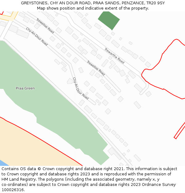 GREYSTONES, CHY AN DOUR ROAD, PRAA SANDS, PENZANCE, TR20 9SY: Location map and indicative extent of plot