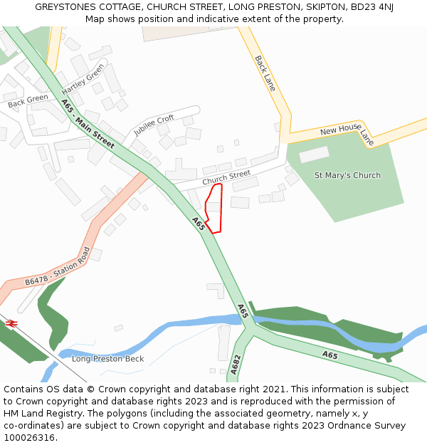 GREYSTONES COTTAGE, CHURCH STREET, LONG PRESTON, SKIPTON, BD23 4NJ: Location map and indicative extent of plot