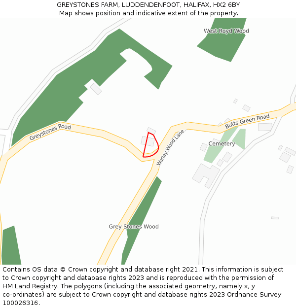 GREYSTONES FARM, LUDDENDENFOOT, HALIFAX, HX2 6BY: Location map and indicative extent of plot