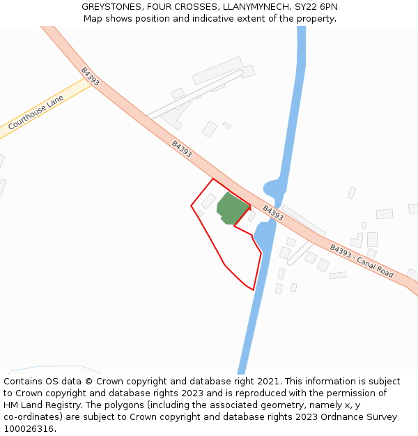 GREYSTONES, FOUR CROSSES, LLANYMYNECH, SY22 6PN: Location map and indicative extent of plot