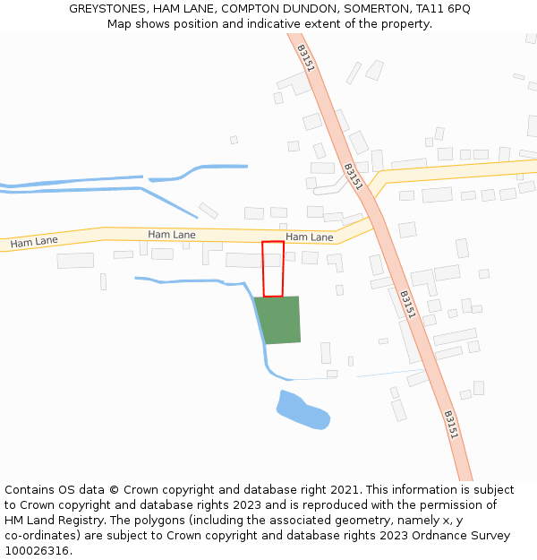 GREYSTONES, HAM LANE, COMPTON DUNDON, SOMERTON, TA11 6PQ: Location map and indicative extent of plot