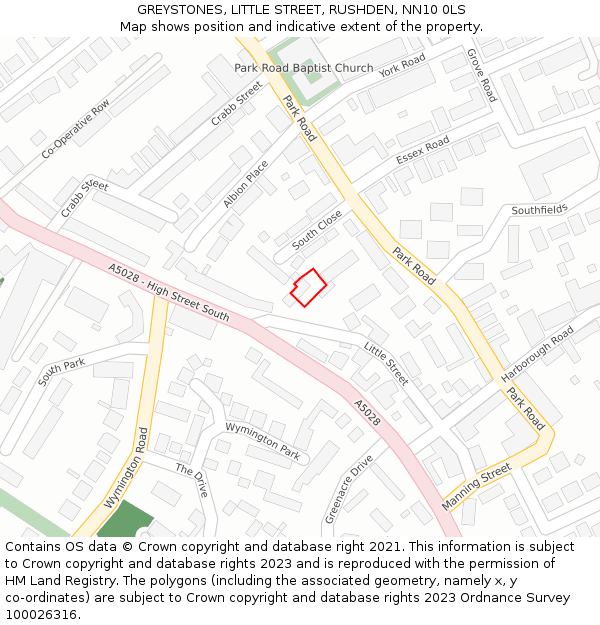 GREYSTONES, LITTLE STREET, RUSHDEN, NN10 0LS: Location map and indicative extent of plot