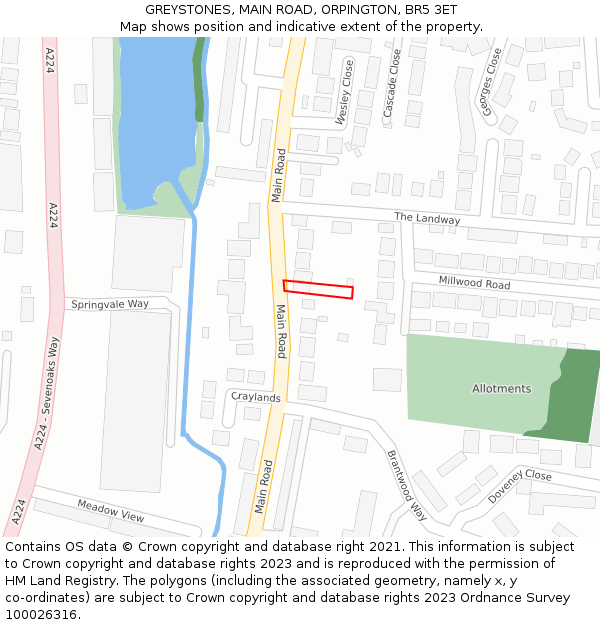 GREYSTONES, MAIN ROAD, ORPINGTON, BR5 3ET: Location map and indicative extent of plot