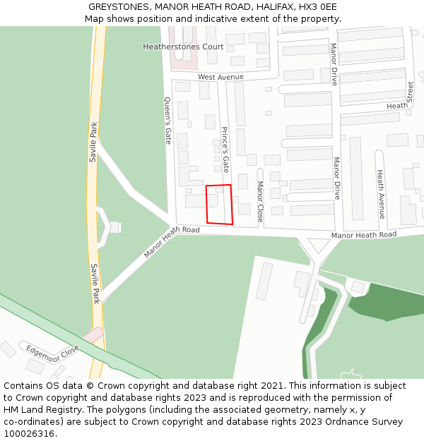 GREYSTONES, MANOR HEATH ROAD, HALIFAX, HX3 0EE: Location map and indicative extent of plot