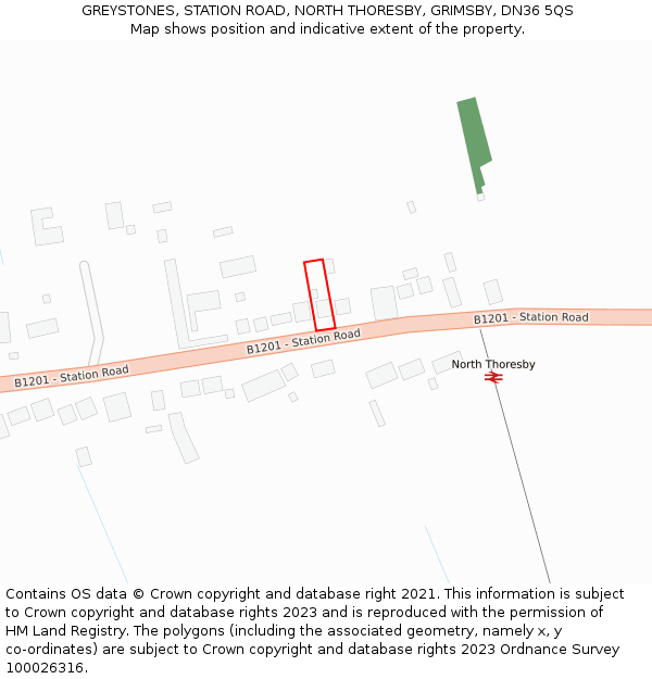 GREYSTONES, STATION ROAD, NORTH THORESBY, GRIMSBY, DN36 5QS: Location map and indicative extent of plot