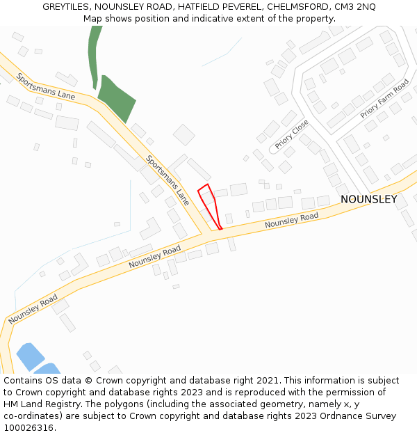 GREYTILES, NOUNSLEY ROAD, HATFIELD PEVEREL, CHELMSFORD, CM3 2NQ: Location map and indicative extent of plot