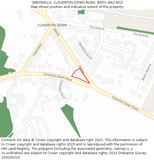 GREYWALLS, CLAVERTON DOWN ROAD, BATH, BA2 6DZ: Location map and indicative extent of plot