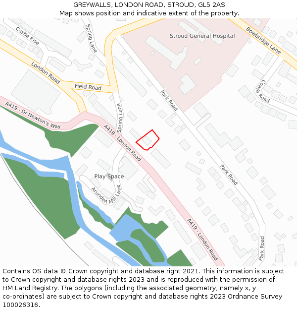 GREYWALLS, LONDON ROAD, STROUD, GL5 2AS: Location map and indicative extent of plot