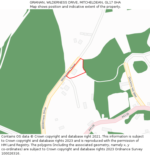 GRIANAN, WILDERNESS DRIVE, MITCHELDEAN, GL17 0HA: Location map and indicative extent of plot