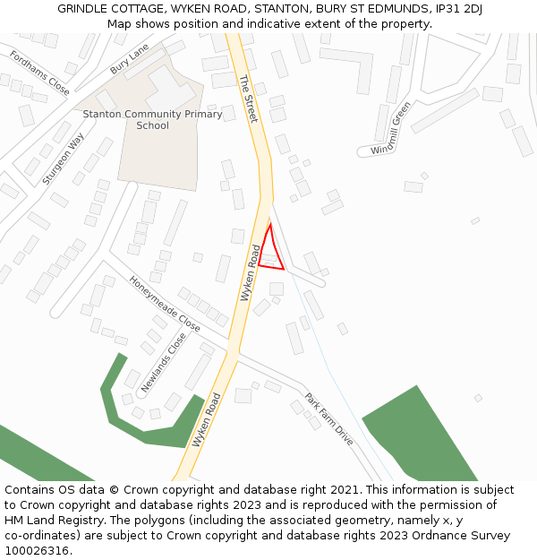 GRINDLE COTTAGE, WYKEN ROAD, STANTON, BURY ST EDMUNDS, IP31 2DJ: Location map and indicative extent of plot