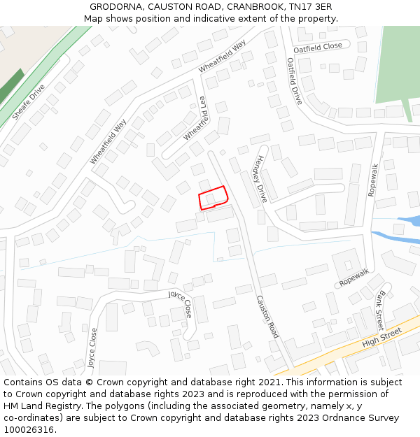 GRODORNA, CAUSTON ROAD, CRANBROOK, TN17 3ER: Location map and indicative extent of plot