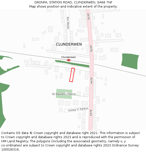 GRONFA, STATION ROAD, CLYNDERWEN, SA66 7NF: Location map and indicative extent of plot