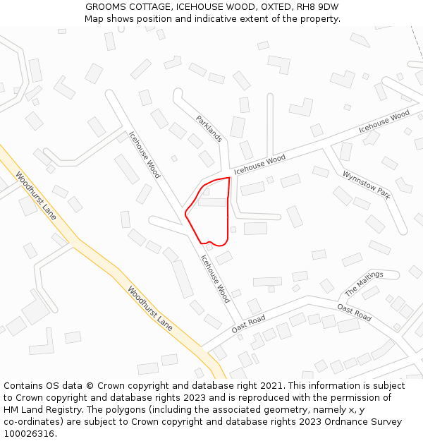 GROOMS COTTAGE, ICEHOUSE WOOD, OXTED, RH8 9DW: Location map and indicative extent of plot