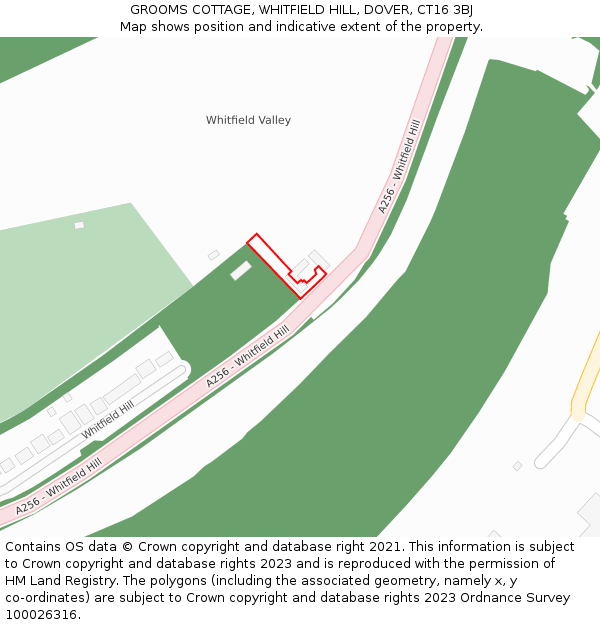 GROOMS COTTAGE, WHITFIELD HILL, DOVER, CT16 3BJ: Location map and indicative extent of plot