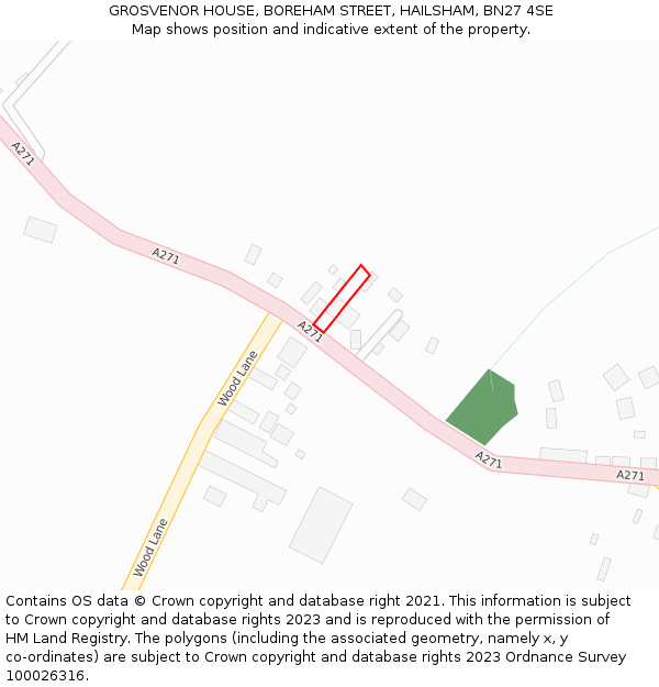 GROSVENOR HOUSE, BOREHAM STREET, HAILSHAM, BN27 4SE: Location map and indicative extent of plot