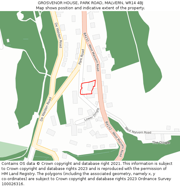 GROSVENOR HOUSE, PARK ROAD, MALVERN, WR14 4BJ: Location map and indicative extent of plot