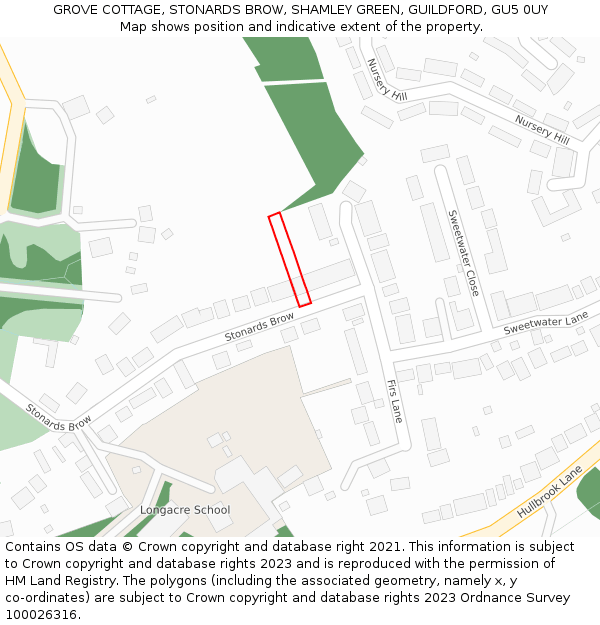GROVE COTTAGE, STONARDS BROW, SHAMLEY GREEN, GUILDFORD, GU5 0UY: Location map and indicative extent of plot