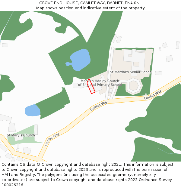 GROVE END HOUSE, CAMLET WAY, BARNET, EN4 0NH: Location map and indicative extent of plot