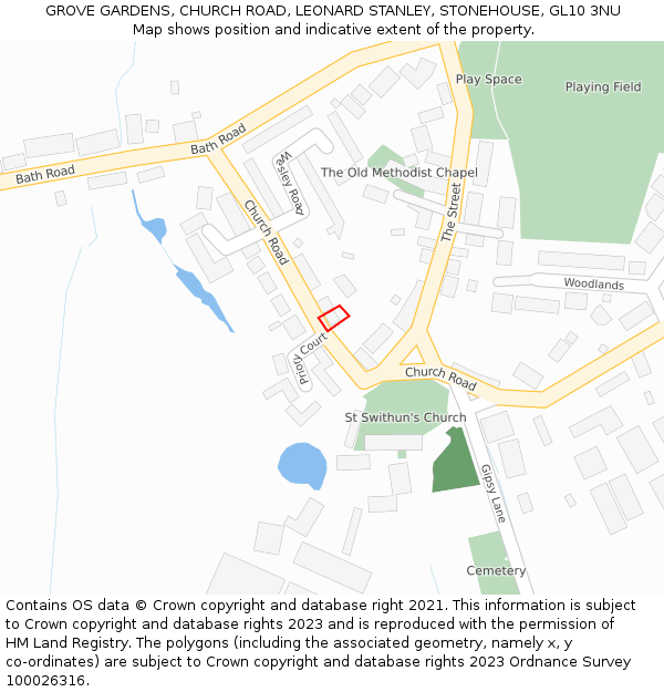GROVE GARDENS, CHURCH ROAD, LEONARD STANLEY, STONEHOUSE, GL10 3NU: Location map and indicative extent of plot