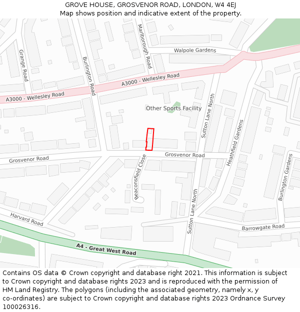 GROVE HOUSE, GROSVENOR ROAD, LONDON, W4 4EJ: Location map and indicative extent of plot