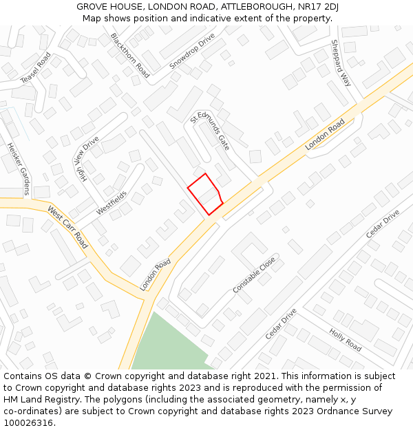 GROVE HOUSE, LONDON ROAD, ATTLEBOROUGH, NR17 2DJ: Location map and indicative extent of plot