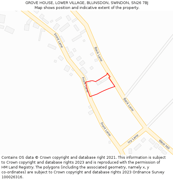 GROVE HOUSE, LOWER VILLAGE, BLUNSDON, SWINDON, SN26 7BJ: Location map and indicative extent of plot