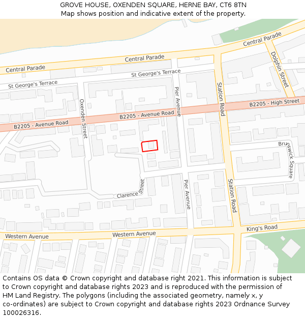 GROVE HOUSE, OXENDEN SQUARE, HERNE BAY, CT6 8TN: Location map and indicative extent of plot