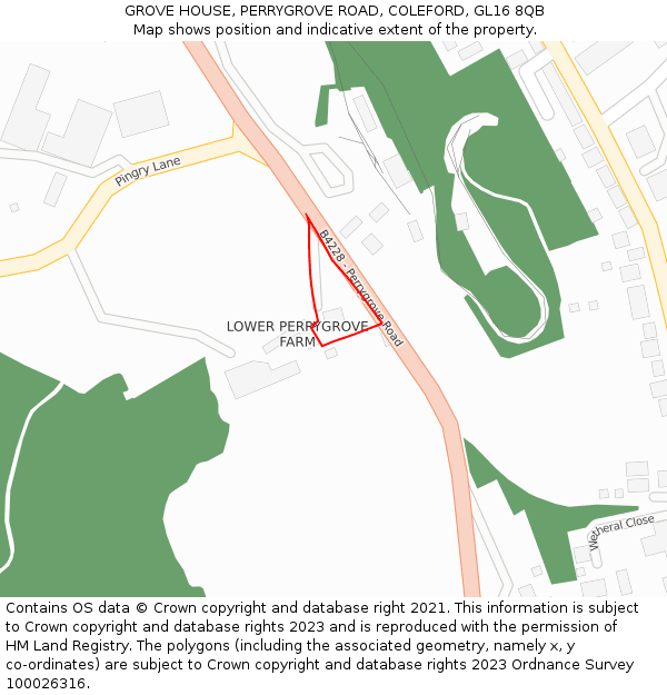 GROVE HOUSE, PERRYGROVE ROAD, COLEFORD, GL16 8QB: Location map and indicative extent of plot