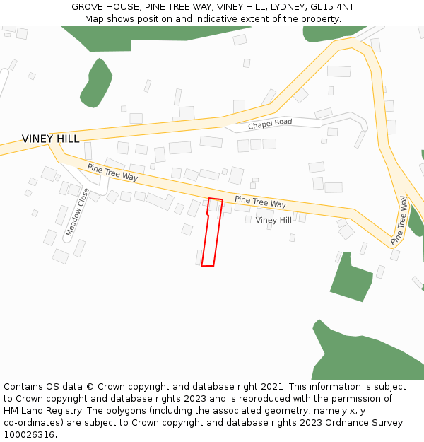 GROVE HOUSE, PINE TREE WAY, VINEY HILL, LYDNEY, GL15 4NT: Location map and indicative extent of plot