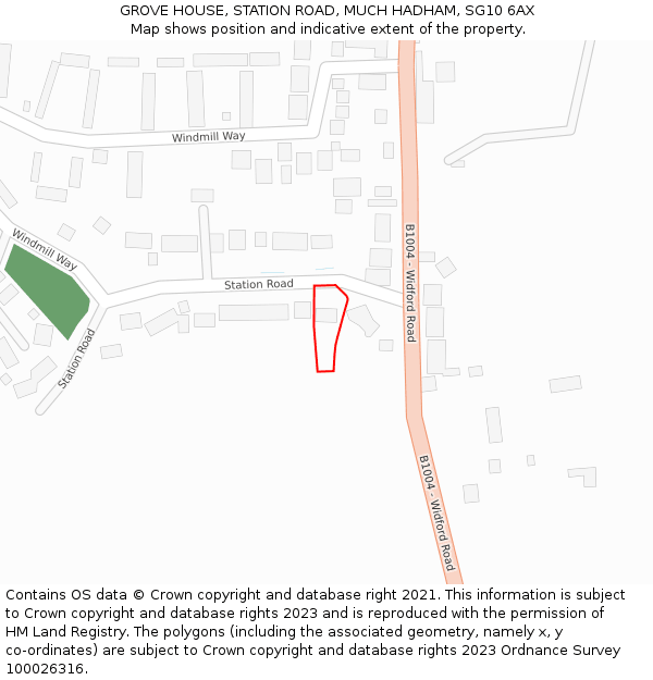 GROVE HOUSE, STATION ROAD, MUCH HADHAM, SG10 6AX: Location map and indicative extent of plot