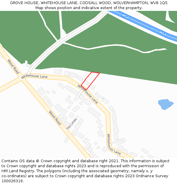 GROVE HOUSE, WHITEHOUSE LANE, CODSALL WOOD, WOLVERHAMPTON, WV8 1QS: Location map and indicative extent of plot