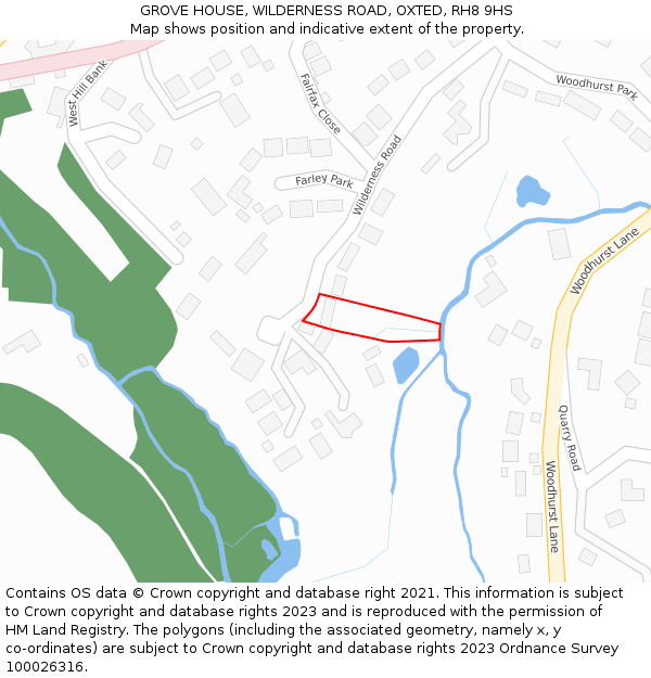 GROVE HOUSE, WILDERNESS ROAD, OXTED, RH8 9HS: Location map and indicative extent of plot