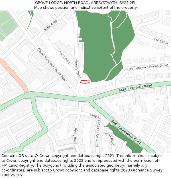 GROVE LODGE, NORTH ROAD, ABERYSTWYTH, SY23 2EL: Location map and indicative extent of plot