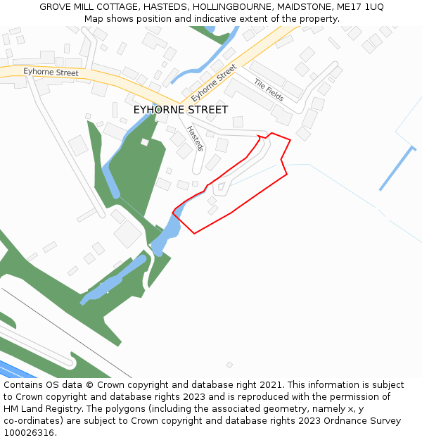 GROVE MILL COTTAGE, HASTEDS, HOLLINGBOURNE, MAIDSTONE, ME17 1UQ: Location map and indicative extent of plot