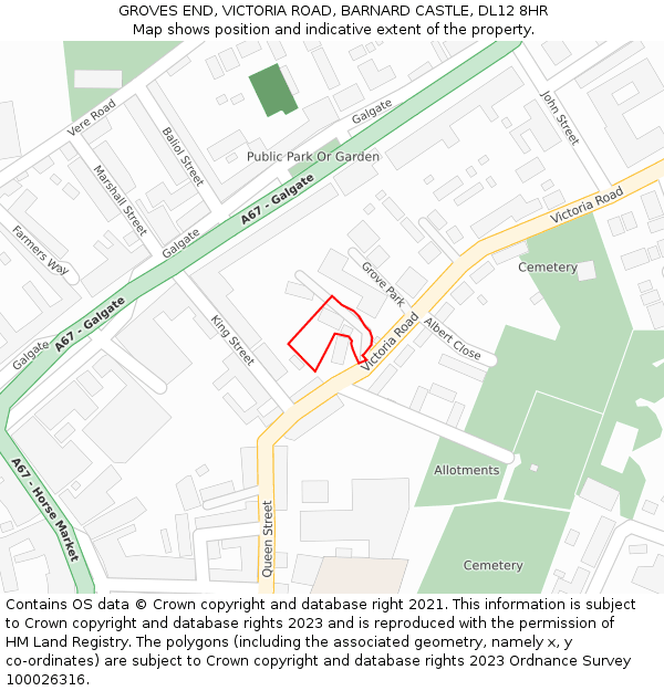 GROVES END, VICTORIA ROAD, BARNARD CASTLE, DL12 8HR: Location map and indicative extent of plot